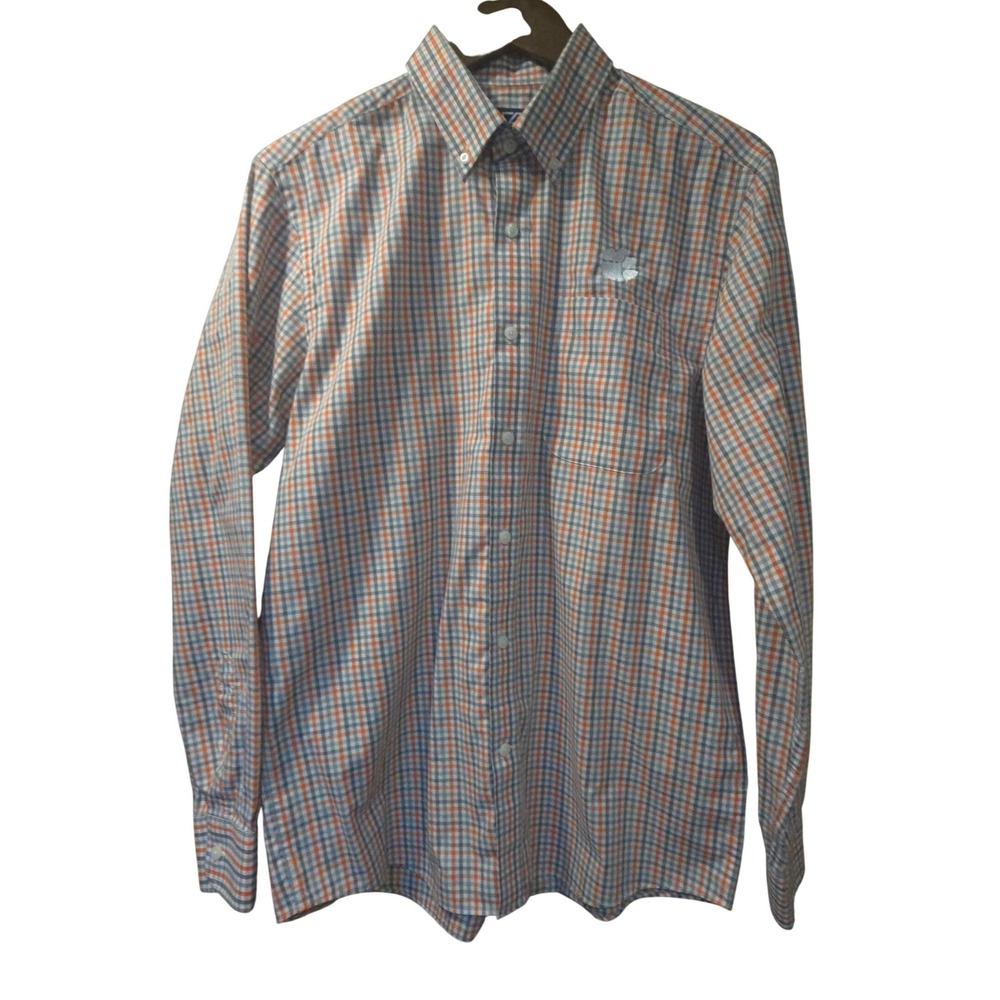Cutter & Buck Mens Clemson Tigers Plaid Button Down Shirt Orange Grey Medium EUC